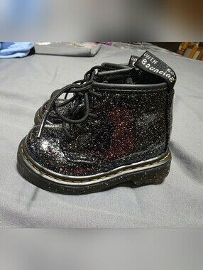 Dr. Martens Kids Black Glitter Lace-Up Boots